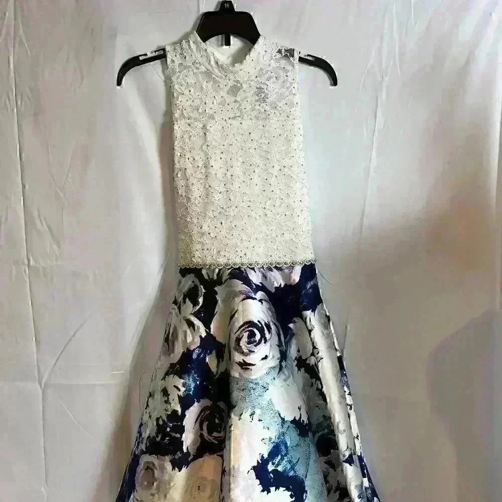 NWT - Speechless Lace to Floral High Low Dress, White & Blue Flowers (Size 16) - Picture 3 of 14